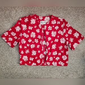 New Looks Red and White Floral Short Sleeve Crop Top